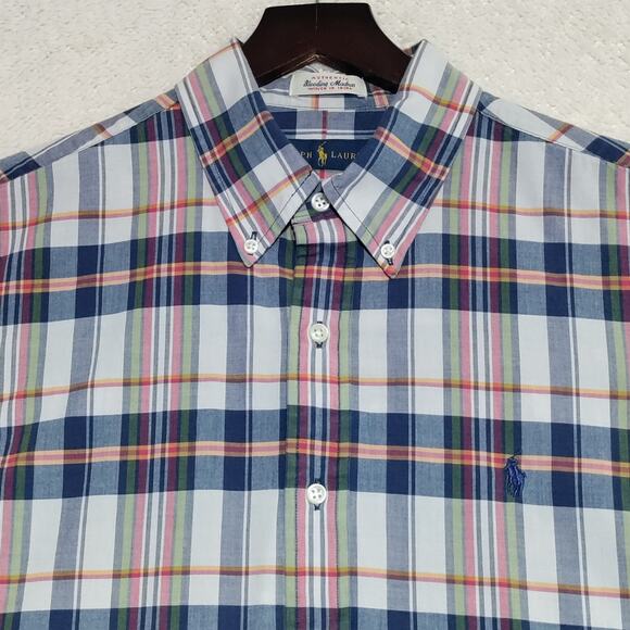 Ralph Lauren Shirt Mens Large Plaid Bleeding Madras Indian Cotton SS Button Down - Picture 4 of 13